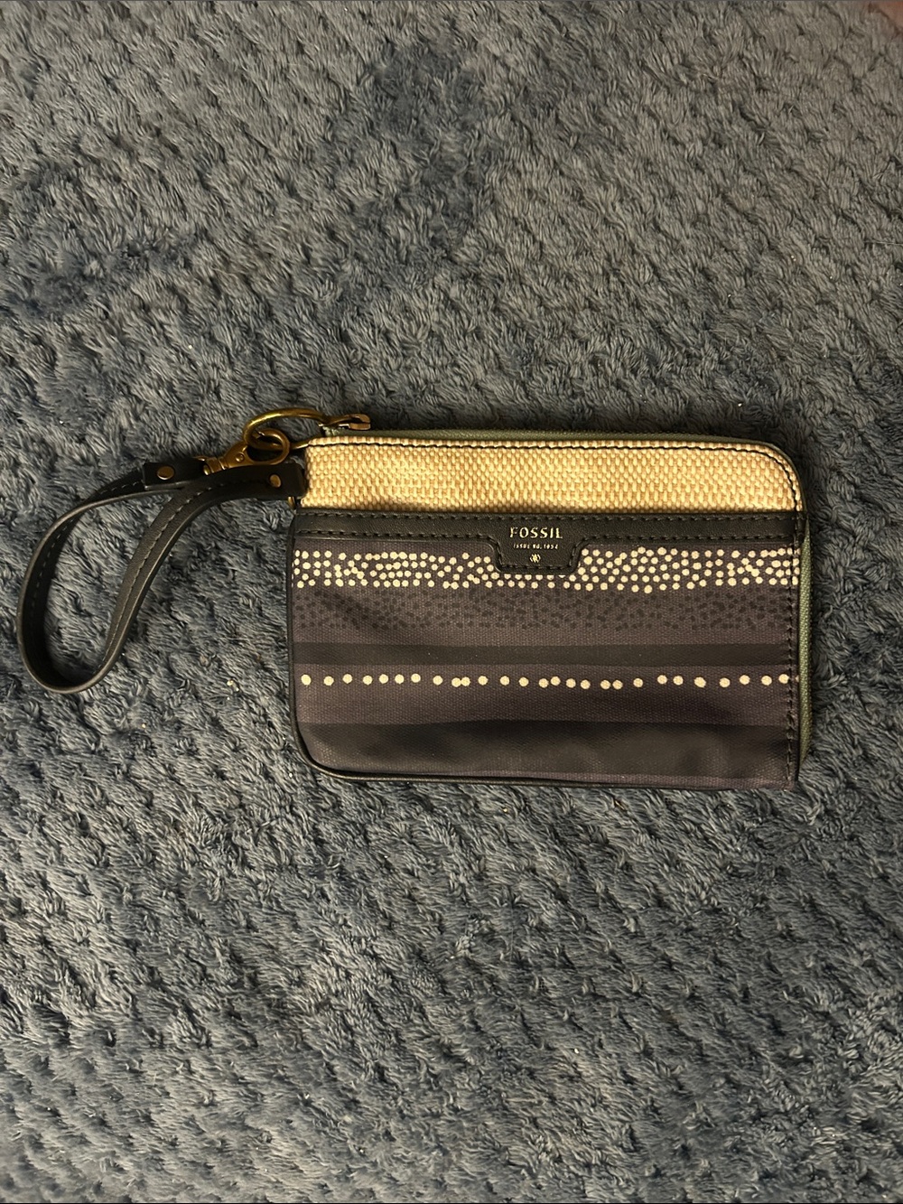Fossil Black and Gold Studded Wristlet Clutch